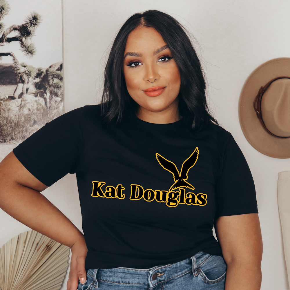 Kat Douglas Black & Gold Logo T shirt.