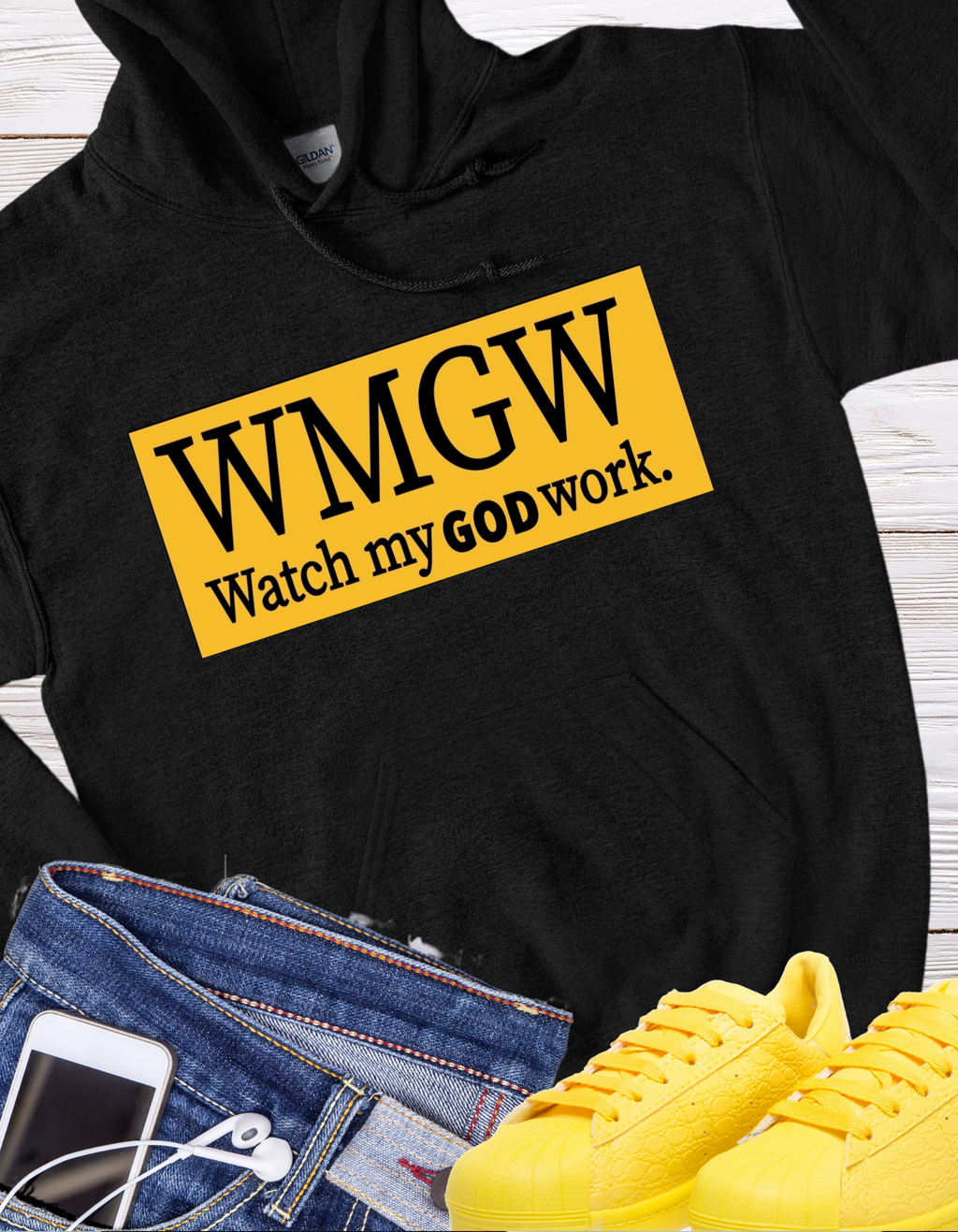 WMGW Gold Hoodie Sweatshirt.